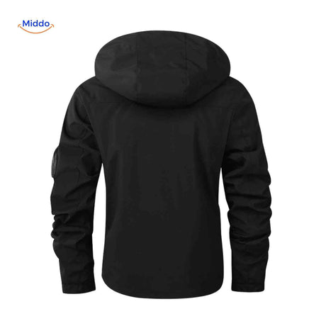 NordGuard Jas zwarte heren parka met capuchon en ritszak op mouw www.middo.nl