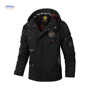 NordGuard Jas zwarte waterdichte heren winterjas met capuchon en armritszak www.middo.nl