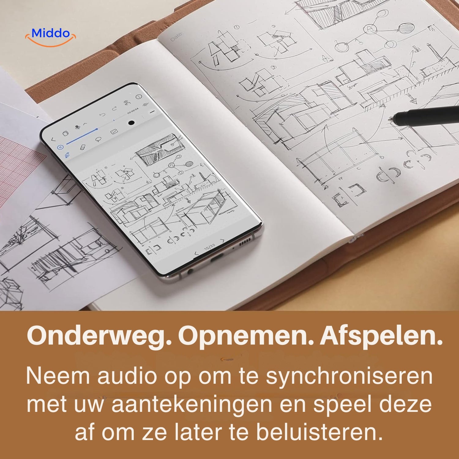 NoteSync Smart Pen audio synchronisatie opnemen www.middo.nl