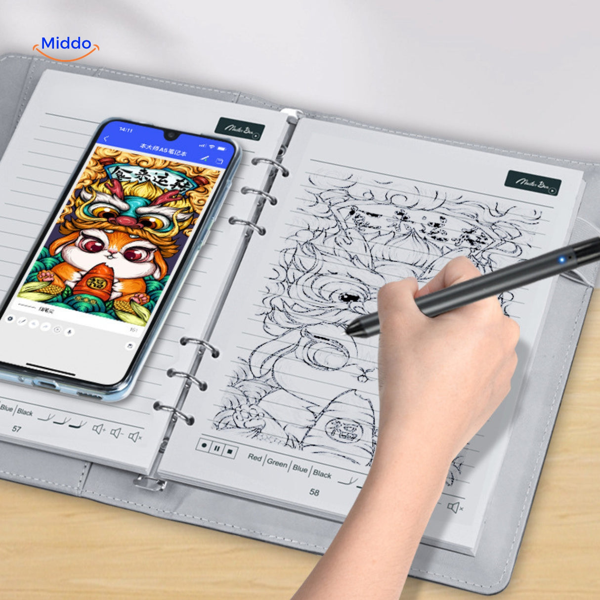 NoteSync Smart Pen digitale notitieboek kleurenschets www.middo.nl