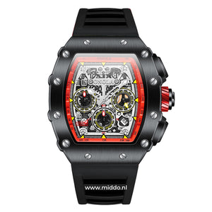 ONOLA horloge met zwart-rode kast en zwarte band