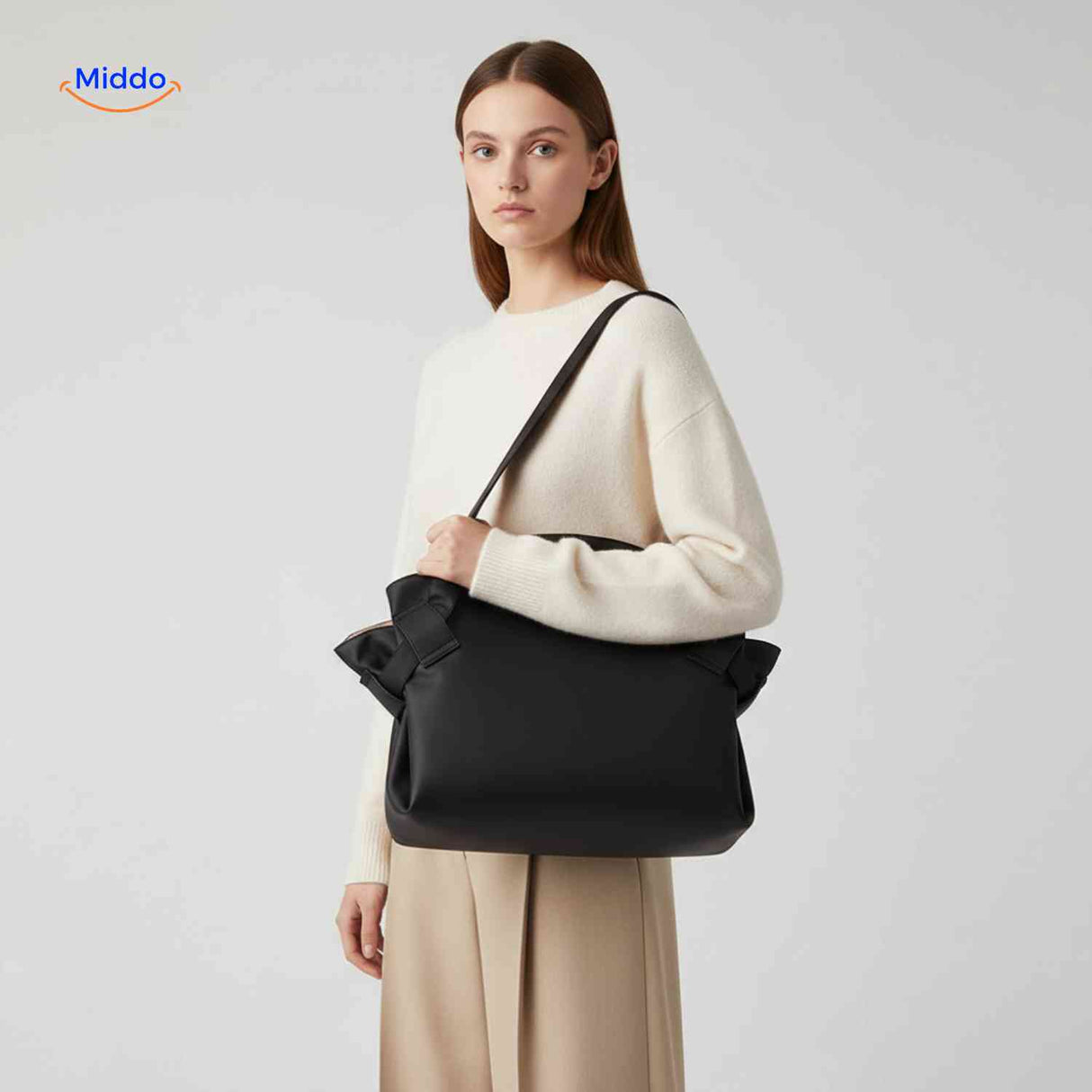 Packora Tas dames schoudertas leren shopper met strikaccent www.middo.nl