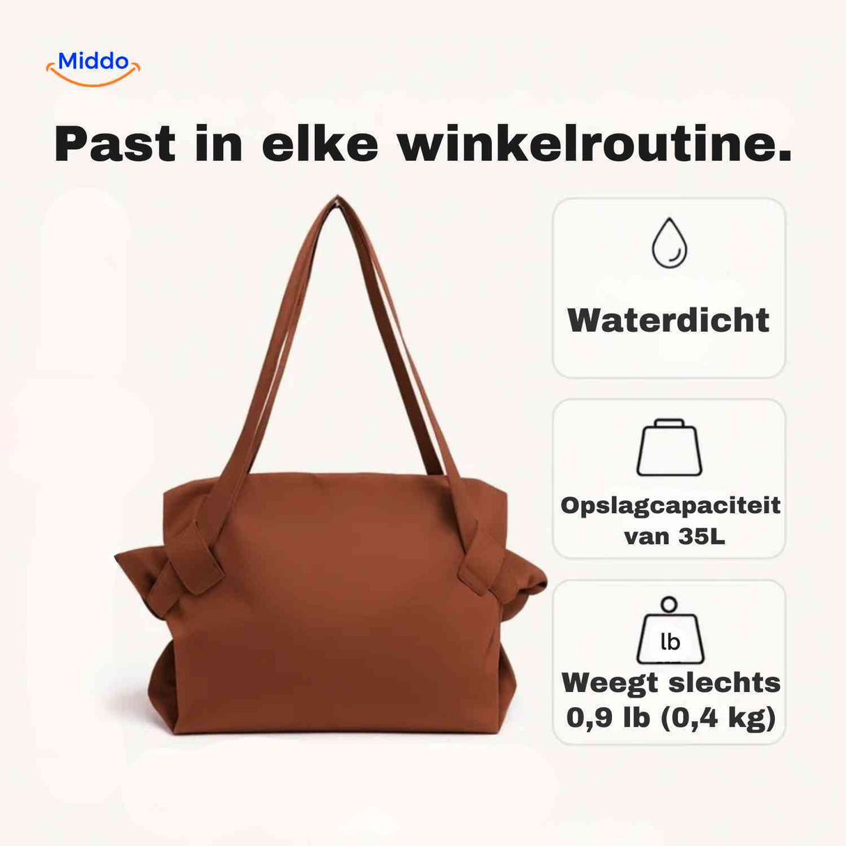 Packora-Tas-waterdichte-dames-shopper-35l-lichtgewicht-werk-en-boodschappentas-www.middo.nl