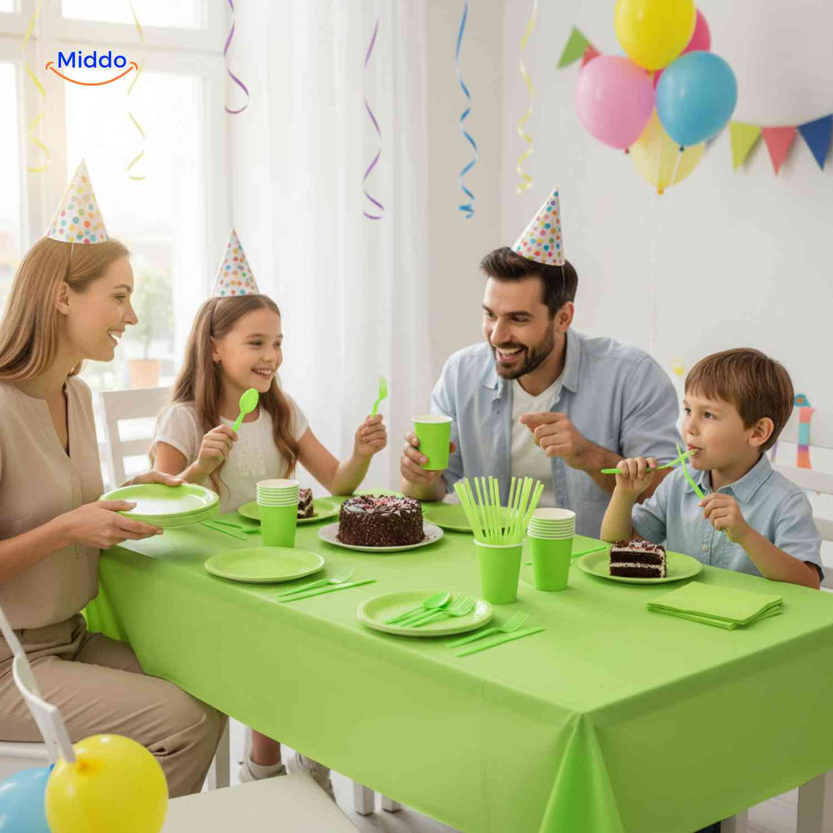 PartyLux Bordenset feesttafel wegwerp servies borden bekers bestek groen www.middo.nl