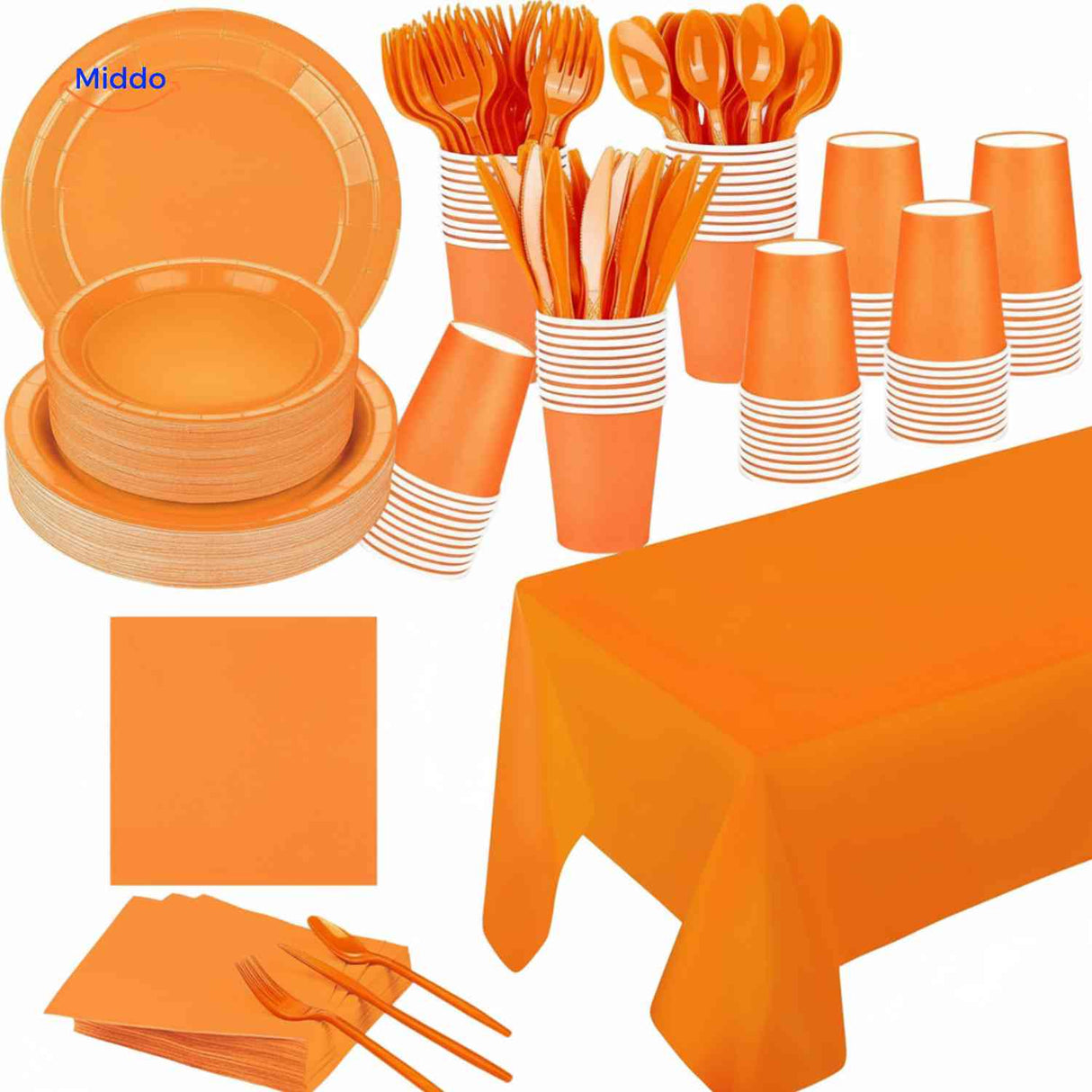 PartyLux Bordenset wegwerp borden bekers bestek servies set oranje www.middo.nl