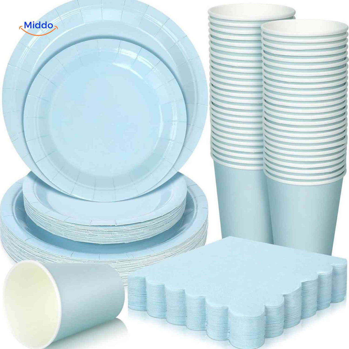 PartyLux Bordenset wegwerp borden bekers servies feestset lichtblauw www.middo.nl