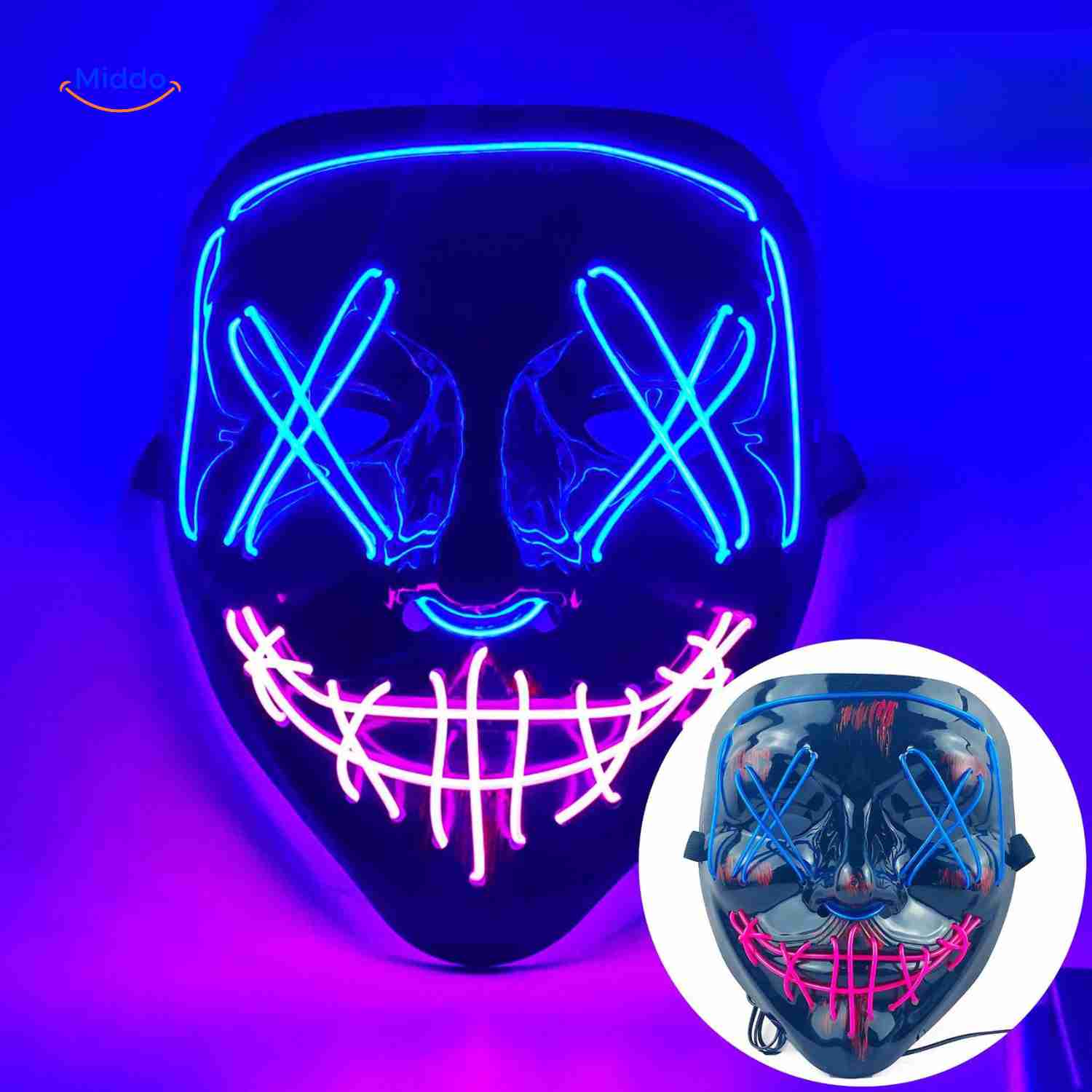 PhantomGlow Masker blauw paars roze led masker www.middo.nl