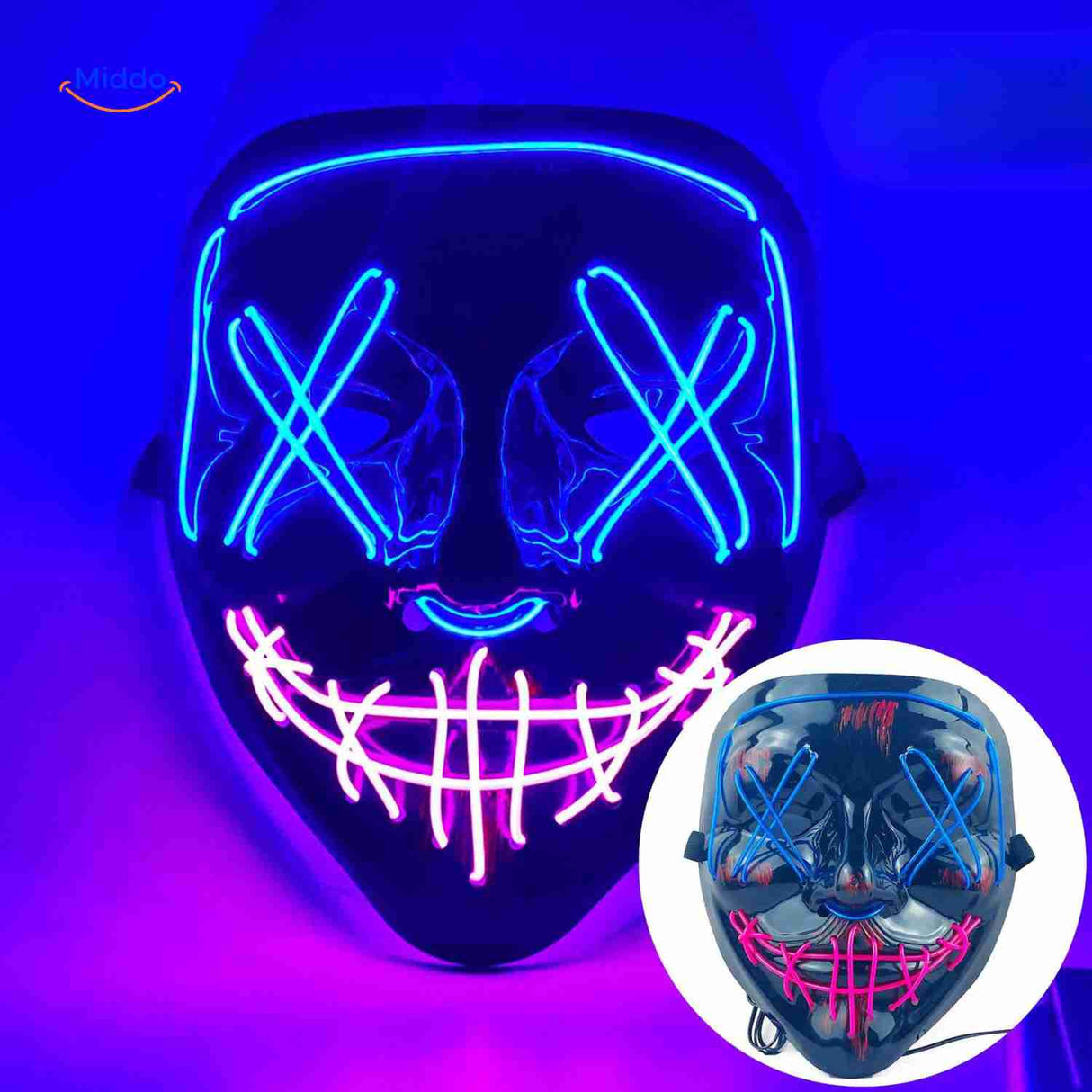 PhantomGlow Masker blauw paars roze led masker www.middo.nl