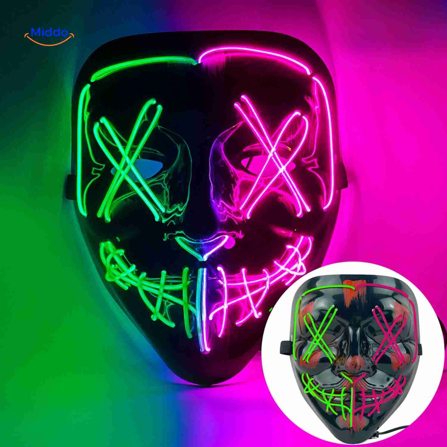 PhantomGlow Masker groen paars roze led masker www.middo.nl
