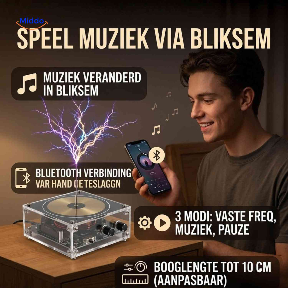PlasmaTune Teslaspoel technische specificaties bluetooth www.middo.nl