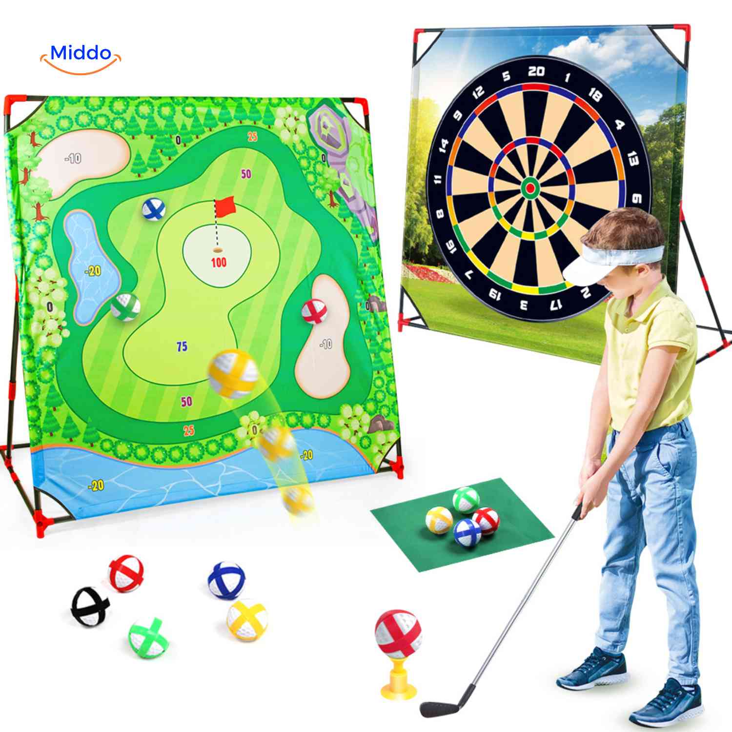 PlaySquare Golfset groen golfdoel en dartbord trainingsspel kinderen www.middo.nl