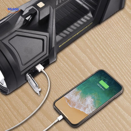 PowerBeam Zoeklicht met usb oplaadfunctie voor smartphones www.middo.nl