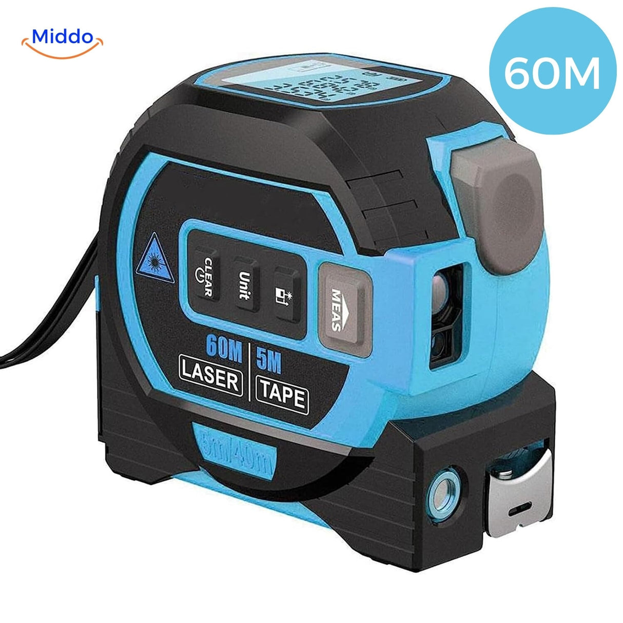 ProMeasure Digitale Laser Rolmaat Blauw Krachtige Laser 3-in-1 tot 60m bereik met kruislijn laser - www.middo.nl