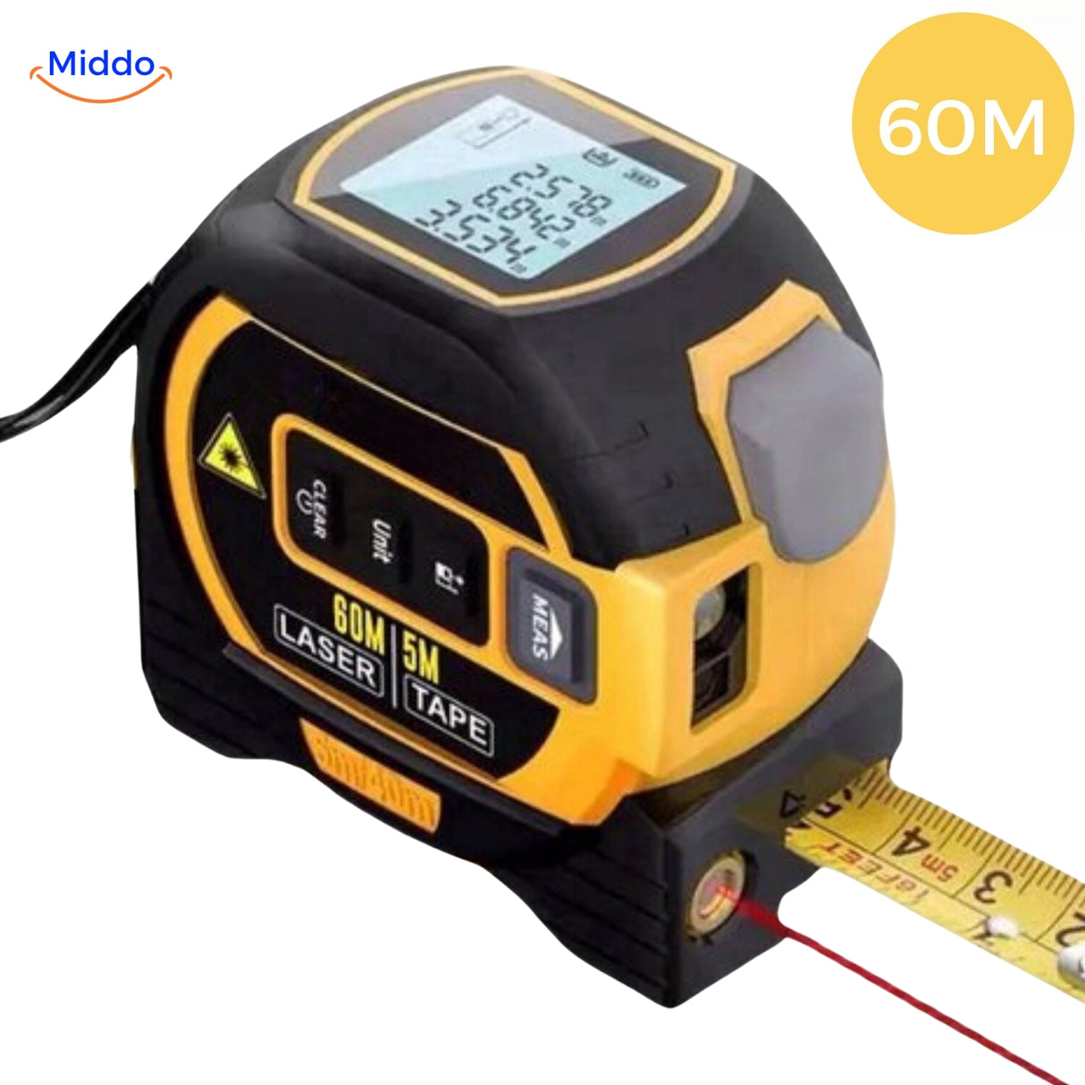 ProMeasure Digitale Laser Rolmaat Geel Krachtige Laser 3-in-1 tot 60m bereik met kruislijn laser - www.middo.nl