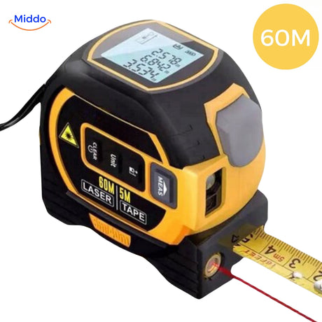 ProMeasure Digitale Laser Rolmaat Geel Krachtige Laser 3-in-1 tot 60m bereik met kruislijn laser - www.middo.nl