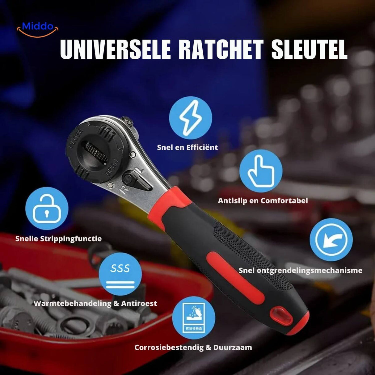 ProTool 6 in 1 ratel tool met multi head opties www.middo.nl