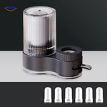 PureFlow kraan blauw met witte filter en chromen onderdeel www.middo.nl