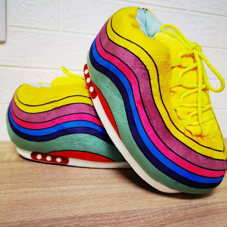 Rainbow gekleurde sneaks sloffen met gele veters