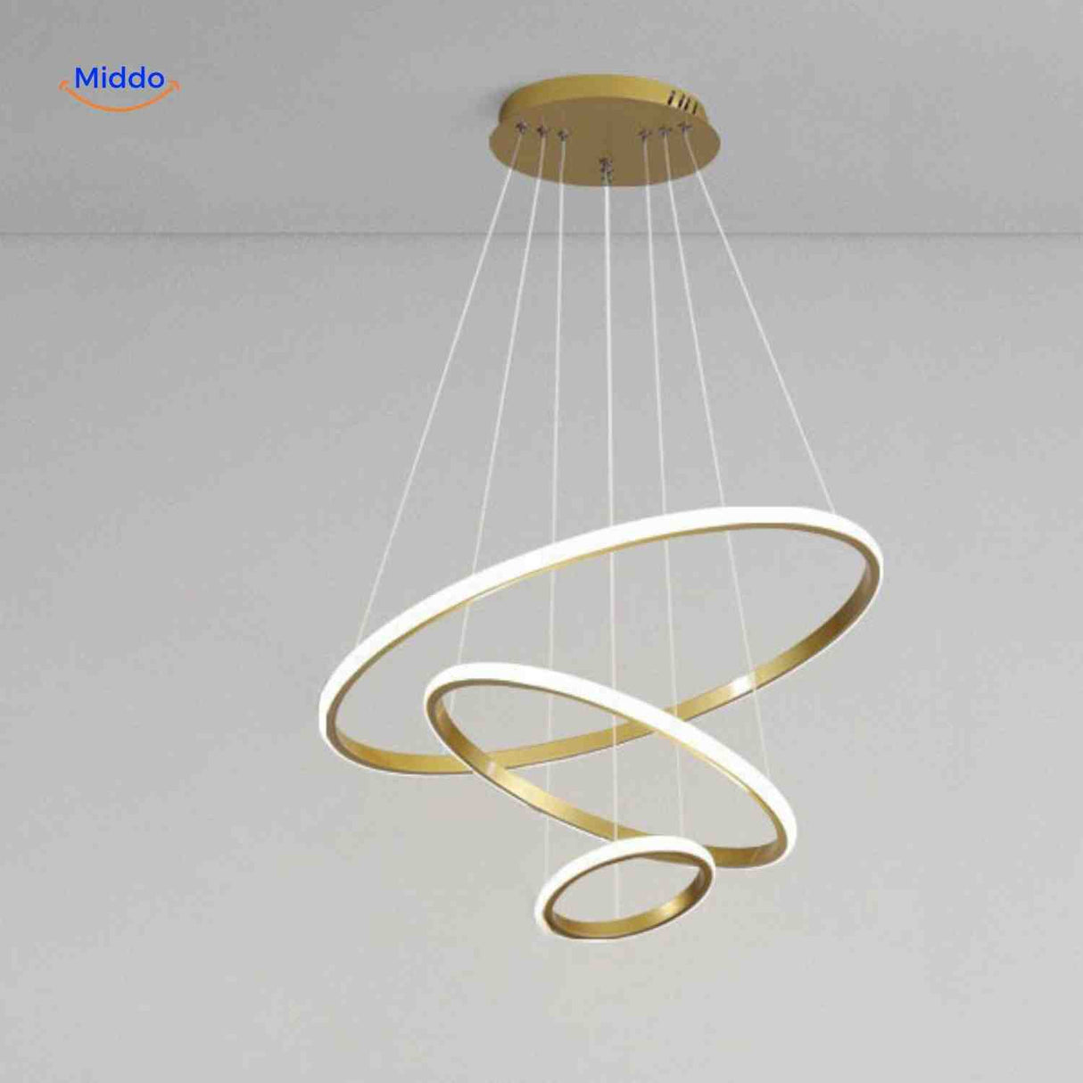 Ringkroonluchter Lamp goud moderne led hanglamp drie ringen www.middo.nl