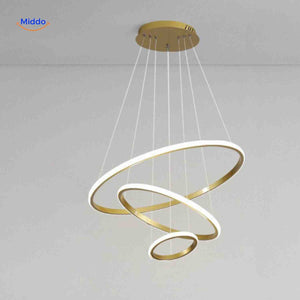 Ringkroonluchter Lamp goud moderne led hanglamp drie ringen www.middo.nl