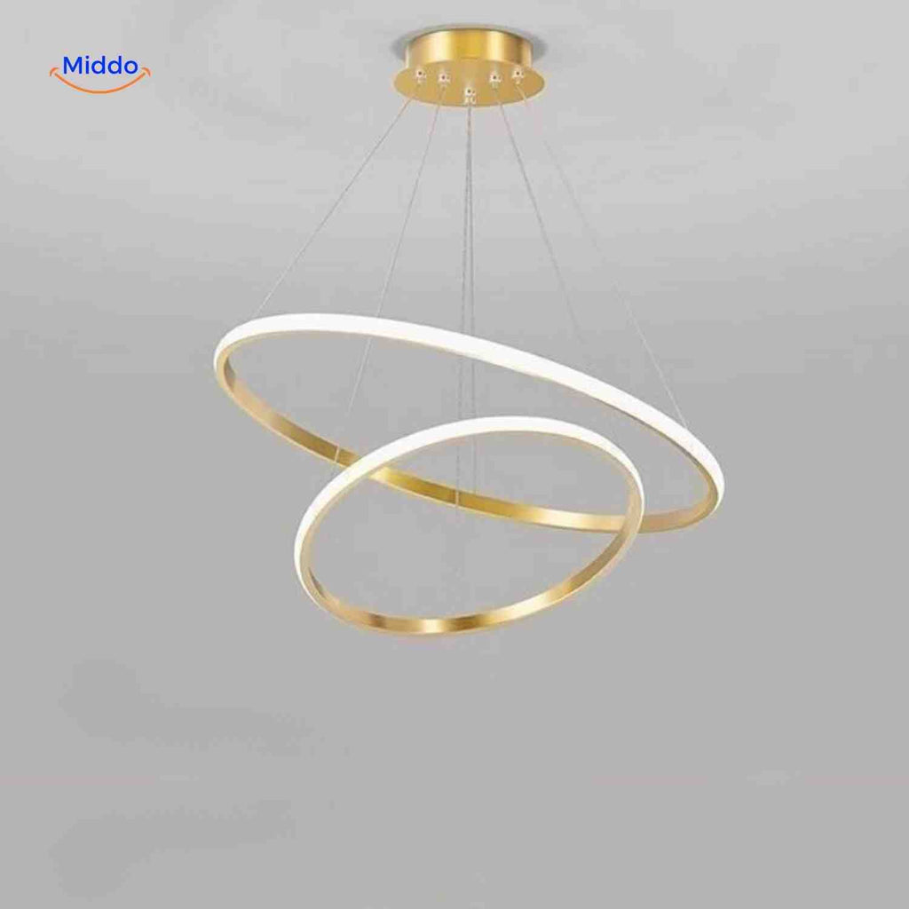 Ringkroonluchter Lamp goudkleurige led hanglamp twee ringen www.middo.nl