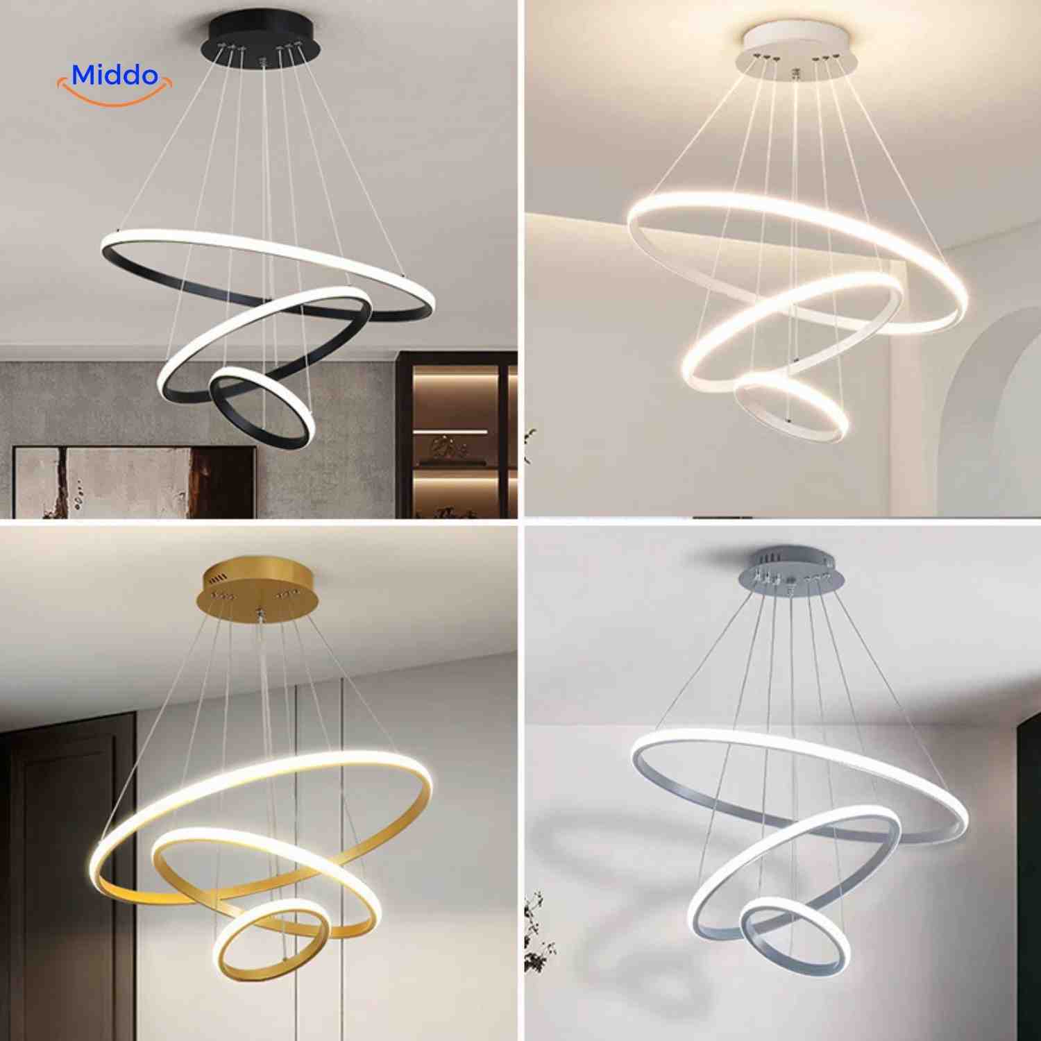 Ringkroonluchter Lamp led hanglamp modern zwart wit goud zilver www.middo.nl