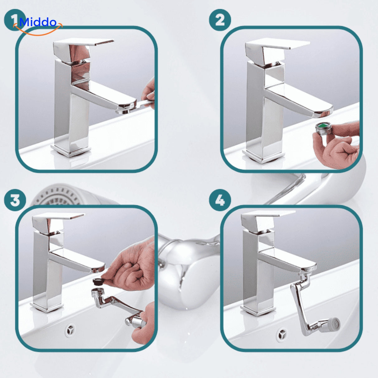 stap 1 tot en met 4 voor installatie van de kraan.