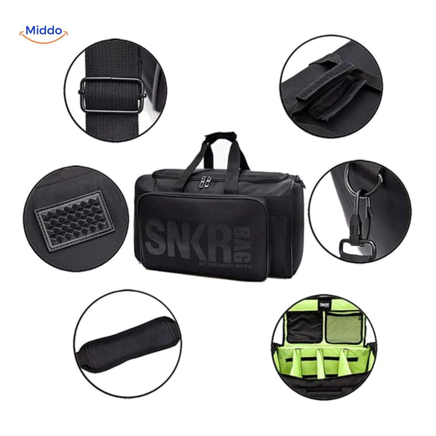 SNKRPro Tas met verschillende details en verstelbare riemen www.middo.nl