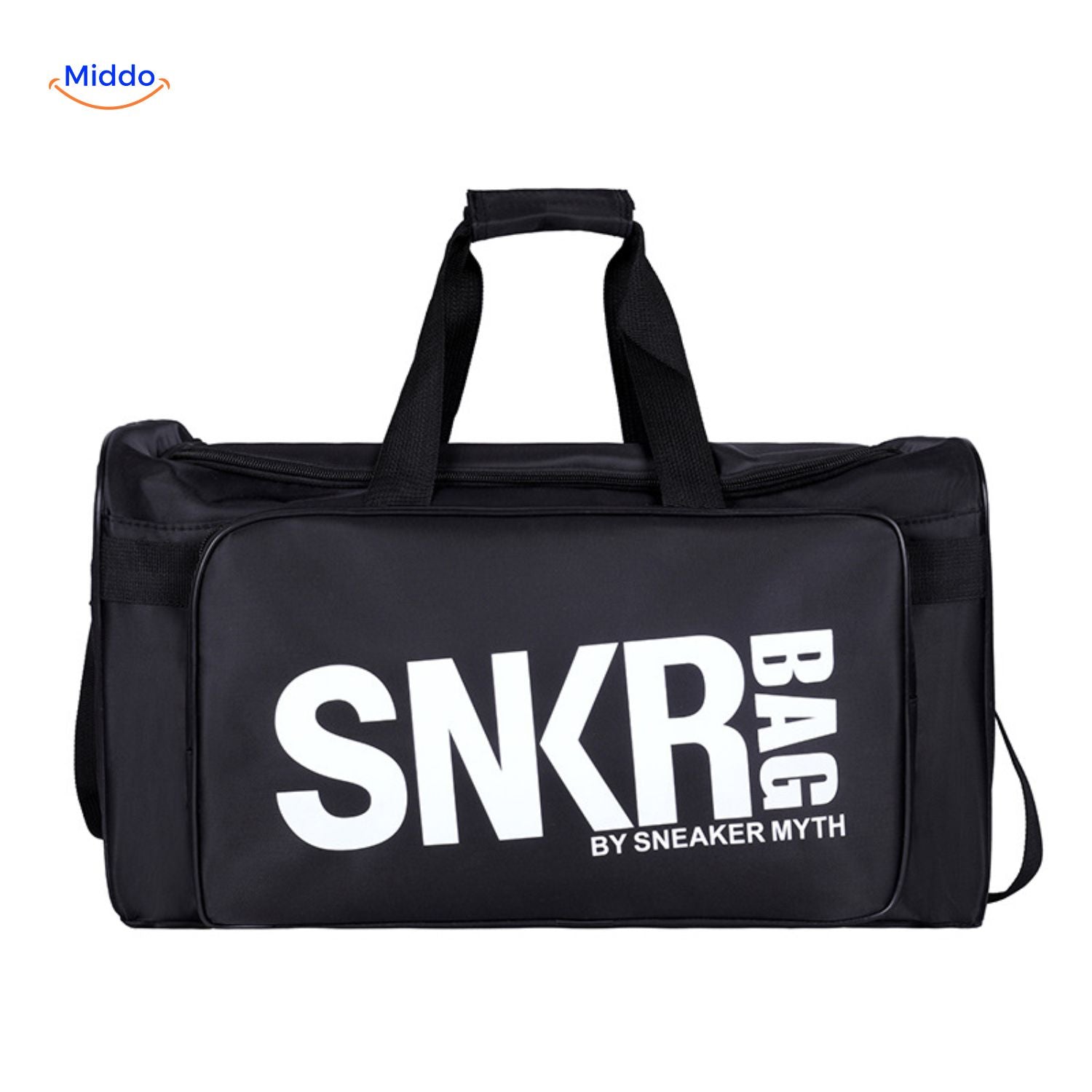SNKRPro Tas zwart met witte tekst in hand www.middo.nl