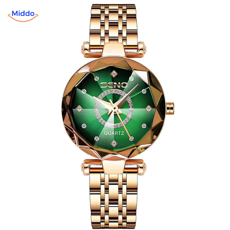 Seno Elegance Dameshorloge Staal Goudgroen Middo.nl