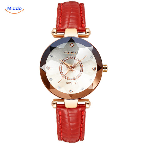 Seno Elegance Dameshorloge Staal RoodRosegoud Middo.nl