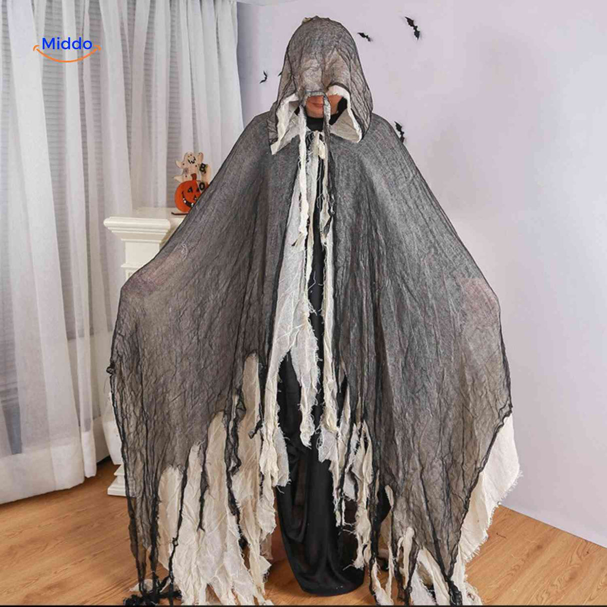 ShadowReap Cape grijs wit versleten halloween verkleed www.middo.nl