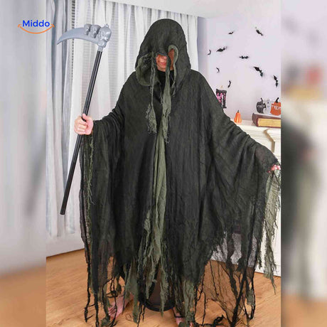 ShadowReap Cape groen met zeis griezel halloween kostuum www.middo.nl