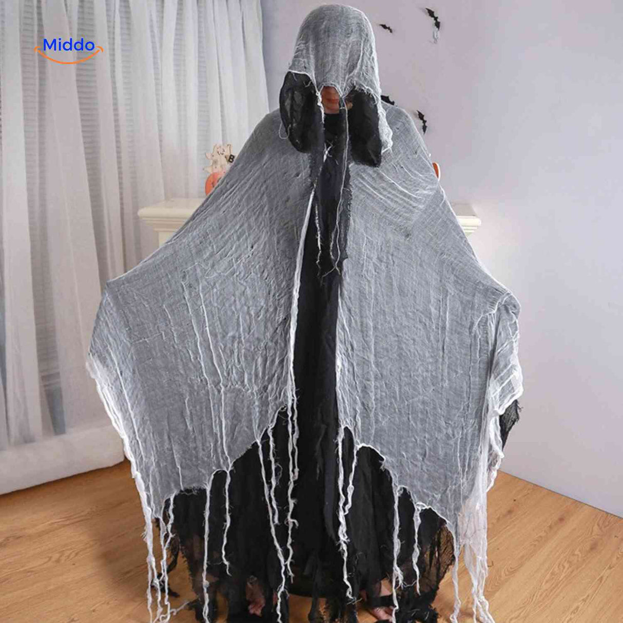ShadowReap Cape lichtgrijs spook gescheurde randen halloween www.middo.nl