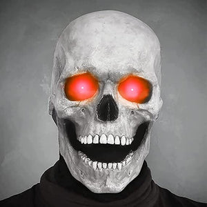 Witte schedelmasker met felrode ogen en grijns