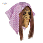 Skullveil Masker heksenmasker met paarse doek en lange haren www.middo.nl
