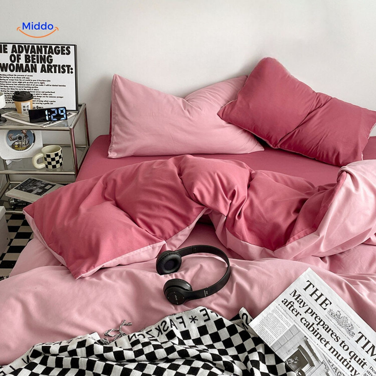 SleepNest Gezellig Dorm Set lichtblauwe slaapset op een comfortabel bed www.middo.nl