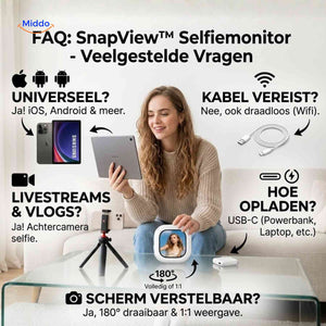 SnapView Selfiemonitor faq universeel usb c livestream www.middo.nl