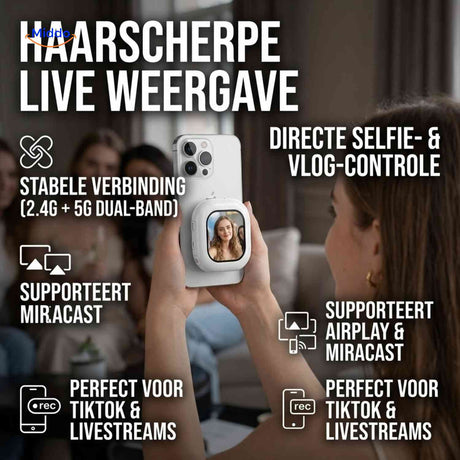 SnapView Selfiemonitor haarscherpe live weergave tiktok livestream www.middo.nl