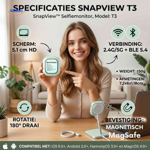 SnapView Selfiemonitor specificaties hd scherm magsafe www.middo.nl