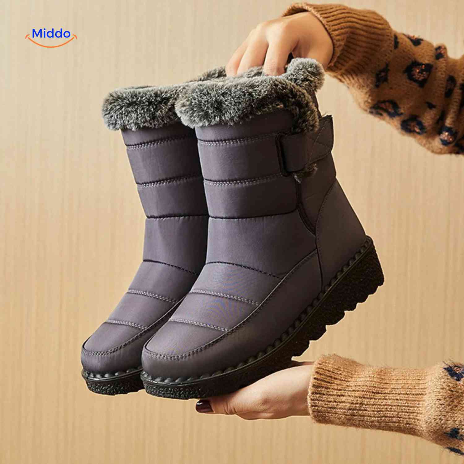 SnowLuxe Boots grijs met bontvoering comfy winterboots www.middo.nl