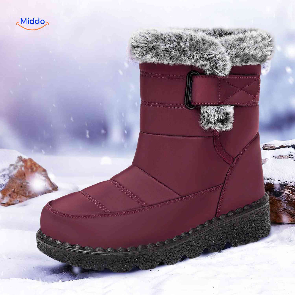 SnowLuxe Boots rood met bontvoering warme sneeuwlaarzen www.middo.nl