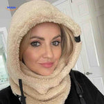SnowShield Wintermuts beige fleece hood dames warm sjaal bescherming www.middo.nl