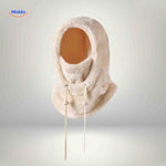 SnowShield Wintermuts beige fleece hood lange touwtjes sjaal bescherming www.middo.nl