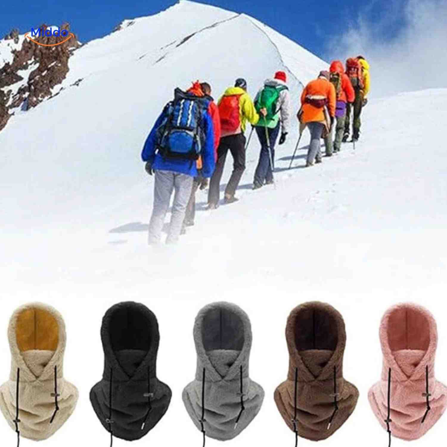 SnowShield Wintermuts bergwandelen sneeuwtocht fleece hood warm sjaal www.middo.nl