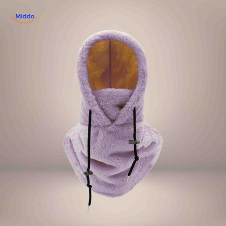 SnowShield Wintermuts paars fleece hood warm sjaal bescherming www.middo.nl
