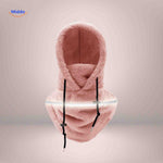 SnowShield Wintermuts roze fleece hood reflecterende band warm sjaal www.middo.nl