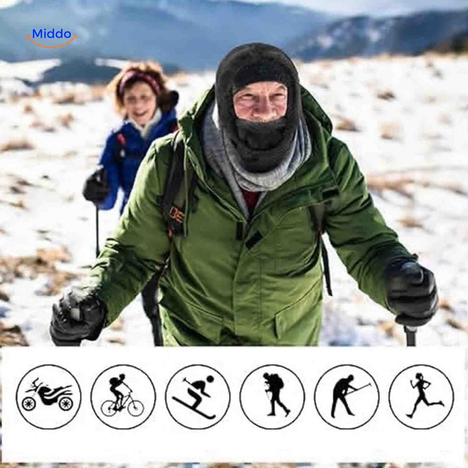 SnowShield Wintermuts wandelen in sneeuw fleece hood warm sjaal voor outdoor www.middo.nl