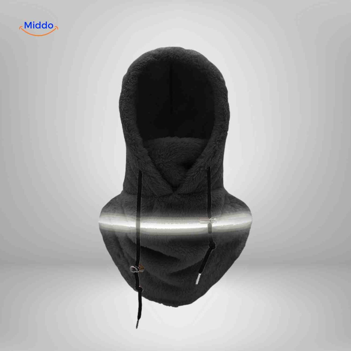 SnowShield Wintermuts zwart fleece hood reflecterende band warm sjaal www.middo.nl