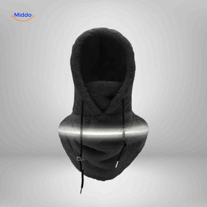 SnowShield Wintermuts zwart fleece hood reflecterende band warm sjaal www.middo.nl